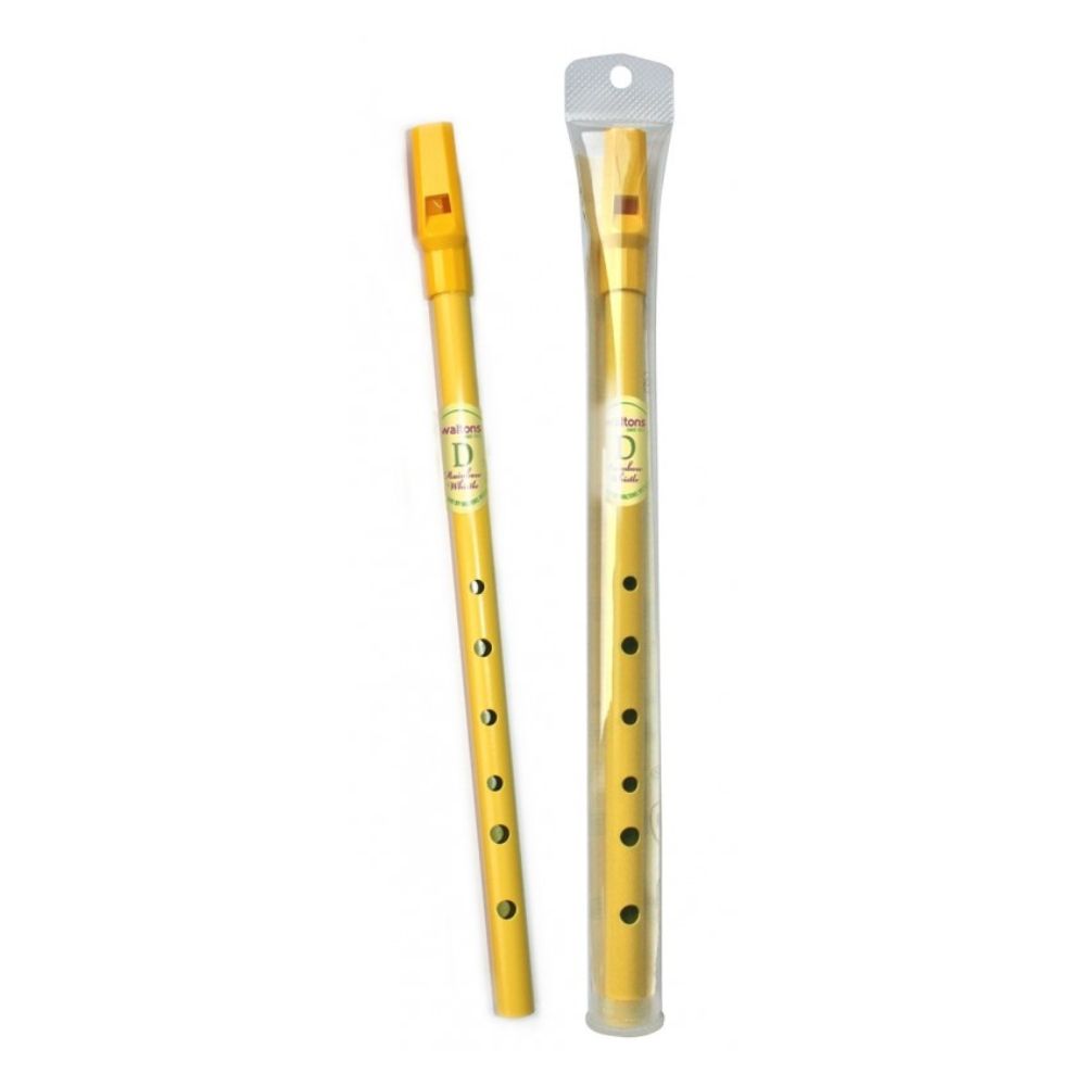 Waltons Rainbow Whistle Yellow in Tube & in The Key of D Fun, colourful, tin whistle in the key of D. Comes in a clear tube with instruction leaflet that includes Irish and international tunes.  Available in Yellow
