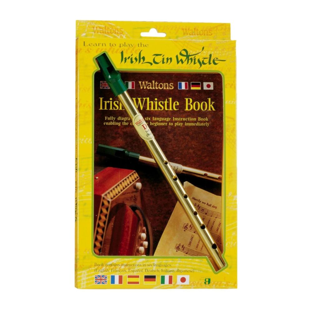 Waltons Tin Whistle Twin Pack  Learn to play the Irish Tin Whistle - the easy way!  Contains Waltons brass D whistle and an easy-to-use book with instructions in six languages (English, French, Spanish, German, Italian and Japanese) that includes 27 Irish and international tunes.