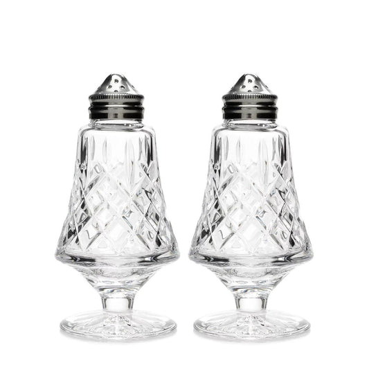 Waterford Crystal Araglin 4" Footed Salt & Pepper Shakers  The Waterford Araglin pattern is a stunning combination of brilliance and clarity. The Araglin Salt & Pepper Set combine the clarity of fine crystal with the brilliance of stainless steel. 