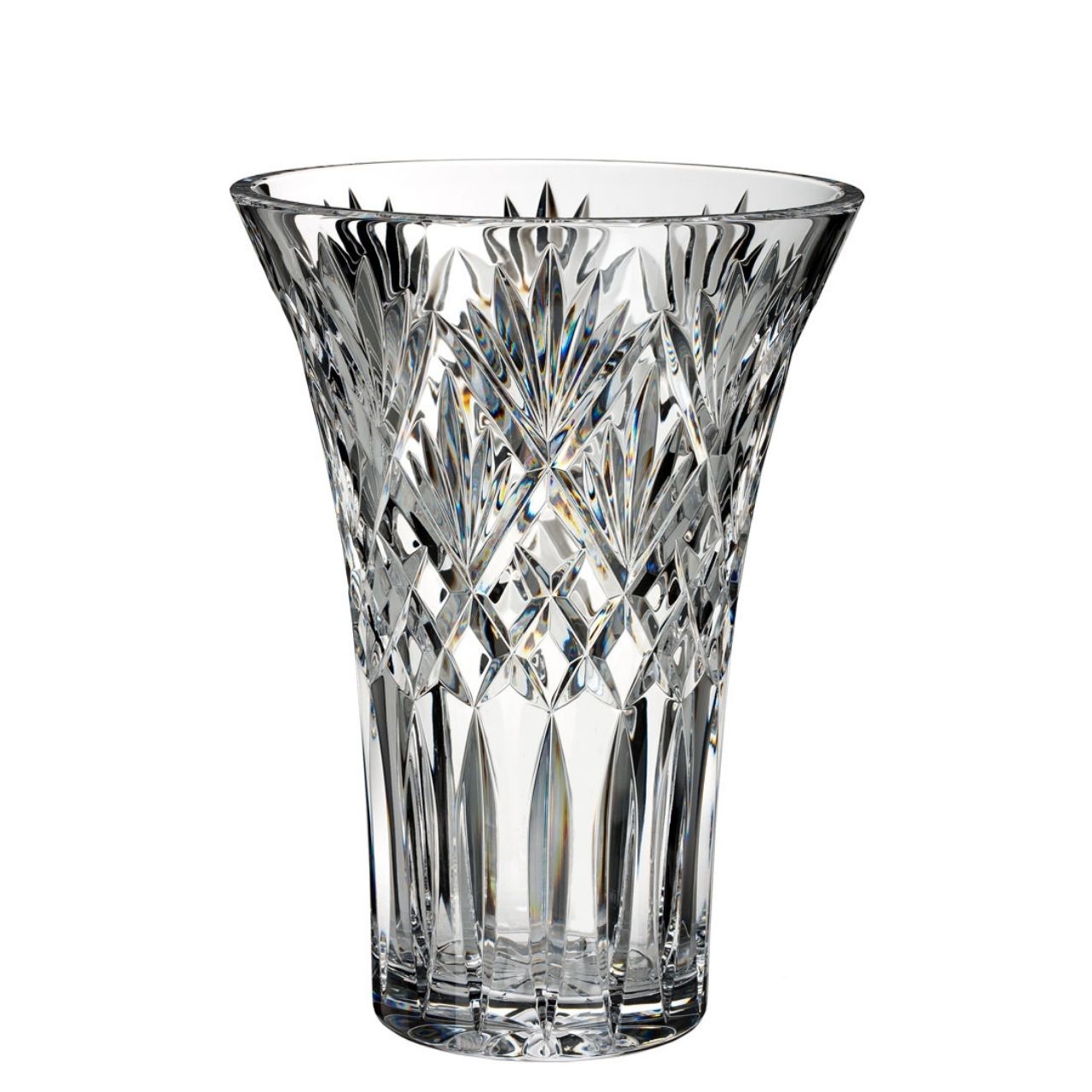Waterford Crystal Cassidy 10'' Vase  The Cassidy pattern exemplifies a traditional Waterford Crystal cutting pattern, capturing a tremendous amount of sparkle. This beautiful 10 inch vase boasts an updated shape bringing a luxurious, fresh perspective to your home decor and entertaining.