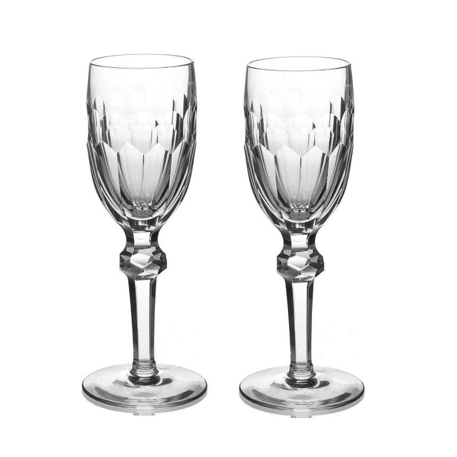 Waterford Crystal Curraghmore Sherry Pair  Curraghmore is inspired by the stately manor house in Curraghmore and features elegant crystal cuts that add a brilliant touch to any table. Hand-washing is recommended.