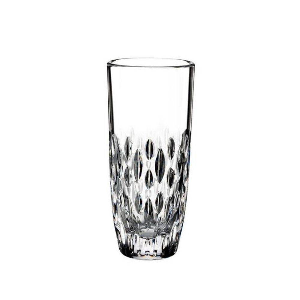 Waterford Crystal Enis 8.5” Vase  Inspired by the Blasket Islands, the Enis collection features a scattered geometric design of deep wedge cuts. A modern collection, perfect for every day use.
