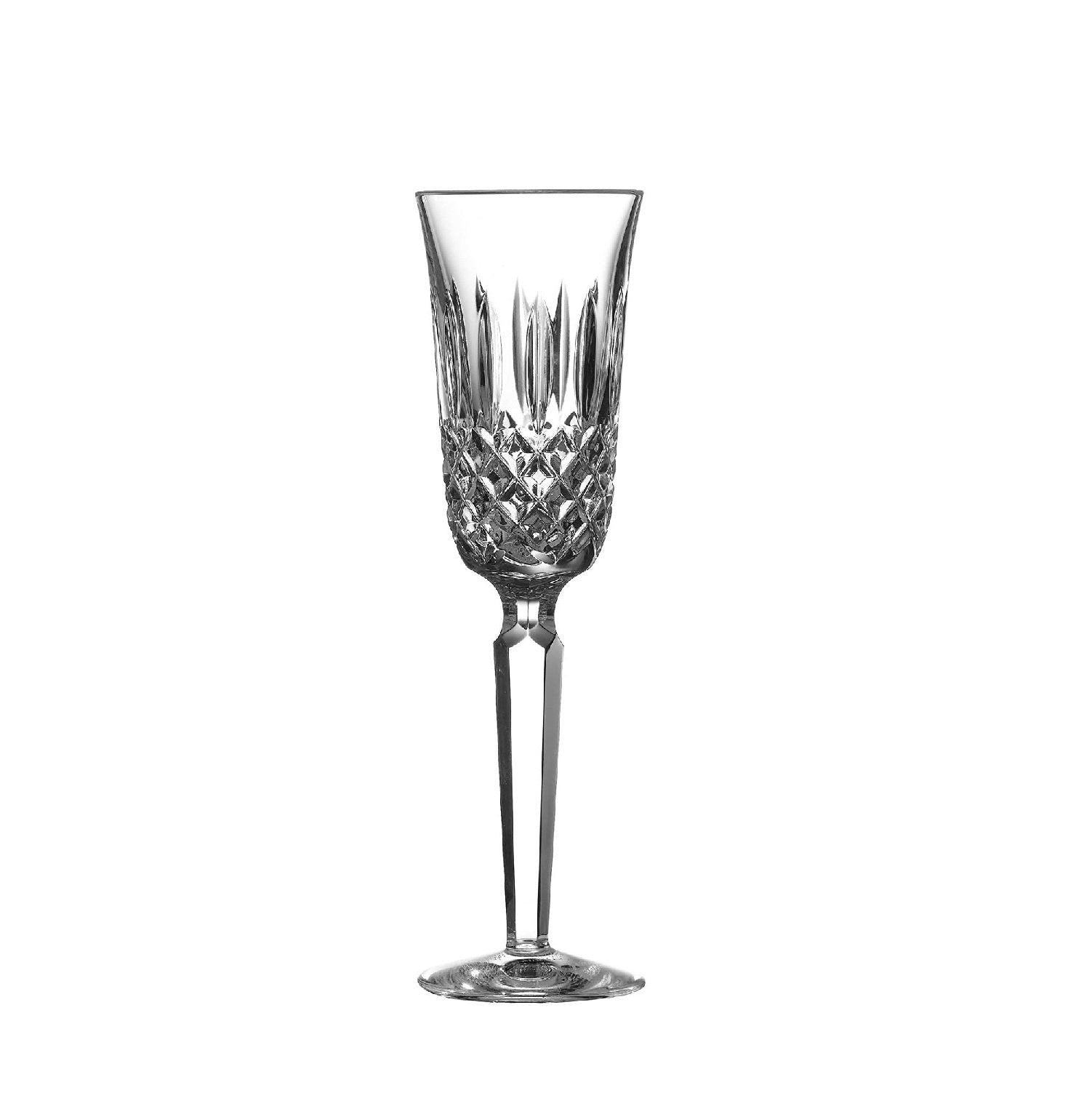 Kelsey Flute Glass by Waterford Crystal  Kelsey Flute Champagne  Kelsey Collection by Waterford is characterized by a simple demi-lune shape accented by an open diamond pattern and adorned with single wedge cuts. 
