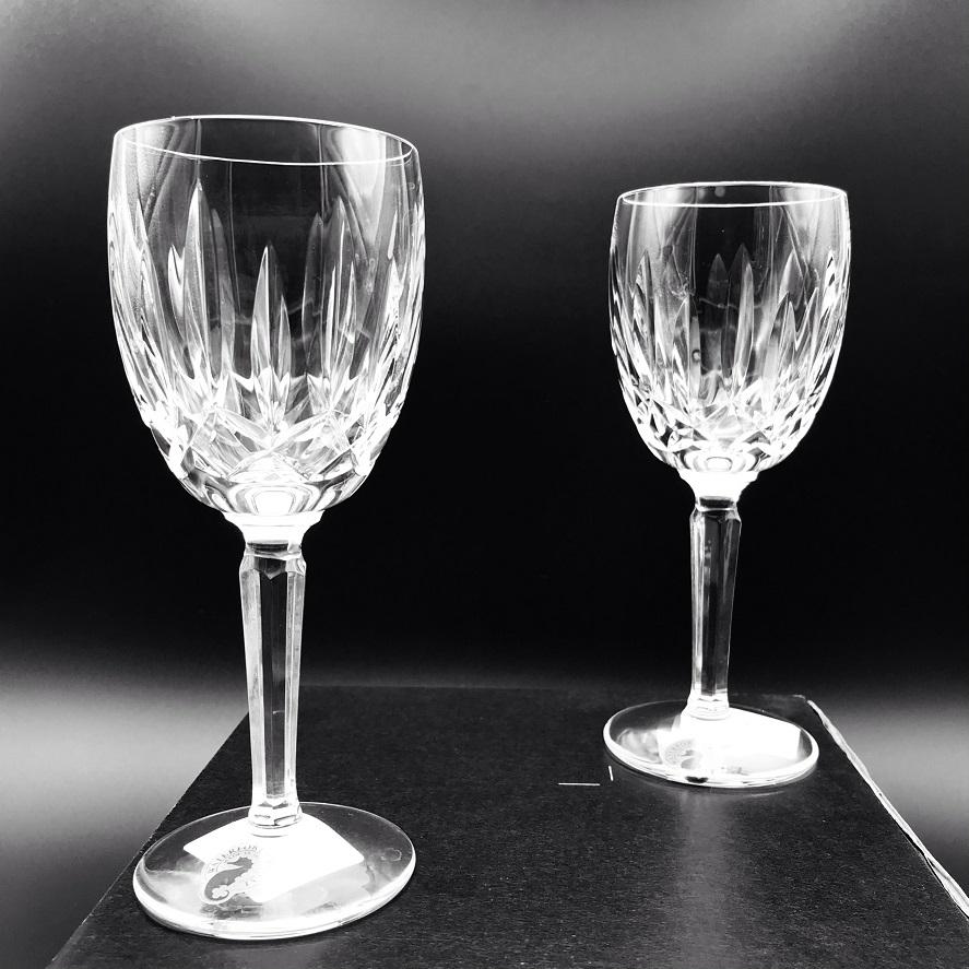 Waterford Crystal Kildare Claret Pair  Kildare has a crosshatch pattern at the base with vertical cuts up the sides, a plain cut stem and an uncut foot.