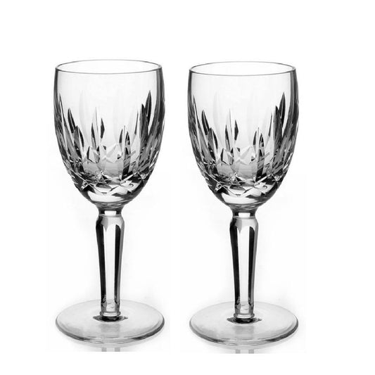 Waterford Crystal Kildare Claret Pair  Kildare has a crosshatch pattern at the base with vertical cuts up the sides, a plain cut stem and an uncut foot.