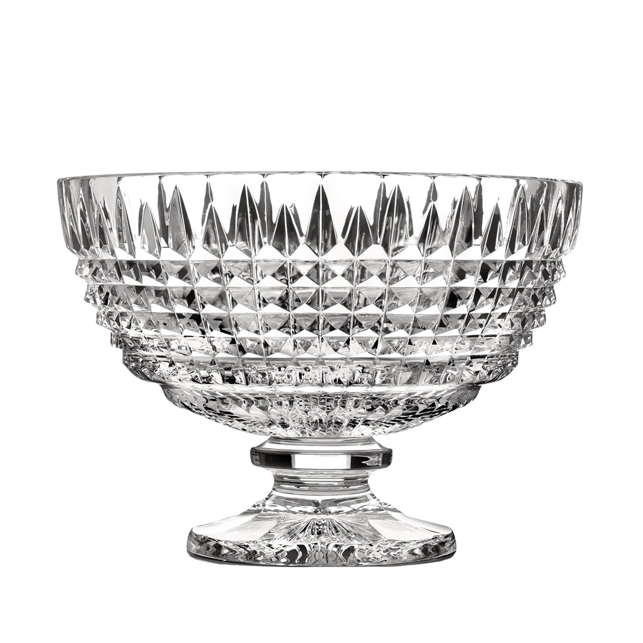 Lismore Diamond Footed Centerpiece  The Lismore Diamond pattern is a strikingly modern reinvention of the Waterford classic, characterized by intricate diamond cuts rendered in radiant fine crystal.