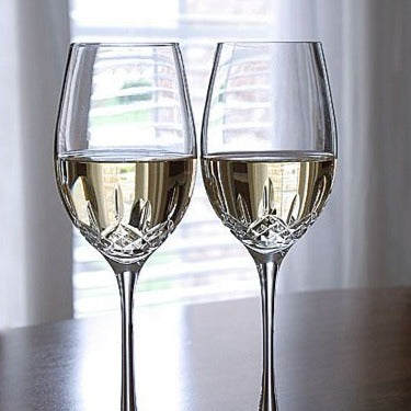 Waterford Crystal Lismore Essence White Wine Glass Pair  Indulge in this stylish set Lismore Essence White Wine glasses and share your favorite Chardonnay or Chenin Blanc with friends and family. 