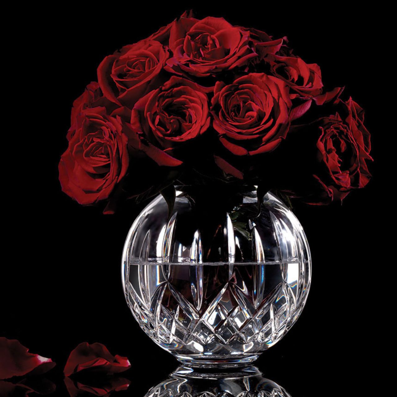 Lismore Rose Bowl by Waterford Crystal  The Waterford Lismore pattern is a stunning combination of brilliance and clarity. The stunning Lismore 6in Rose Bowl looks radiant whether filled with rose petals, floating candles or cut flowers. The sweeping curve showcases the dramatic diamond and wedge cuts of the classic Lismore pattern, while Waterford's hand-crafted fine crystal ensures a comforting weight and stability to this beautiful accent piece.