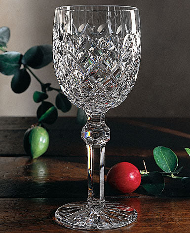 Waterford Crystal Powerscourt Hock  Waterford introduced the Powerscourt pattern in 1969. It is one of the most difficult patterns to cut with the faceted knob on the stem and also one of the most expensive.