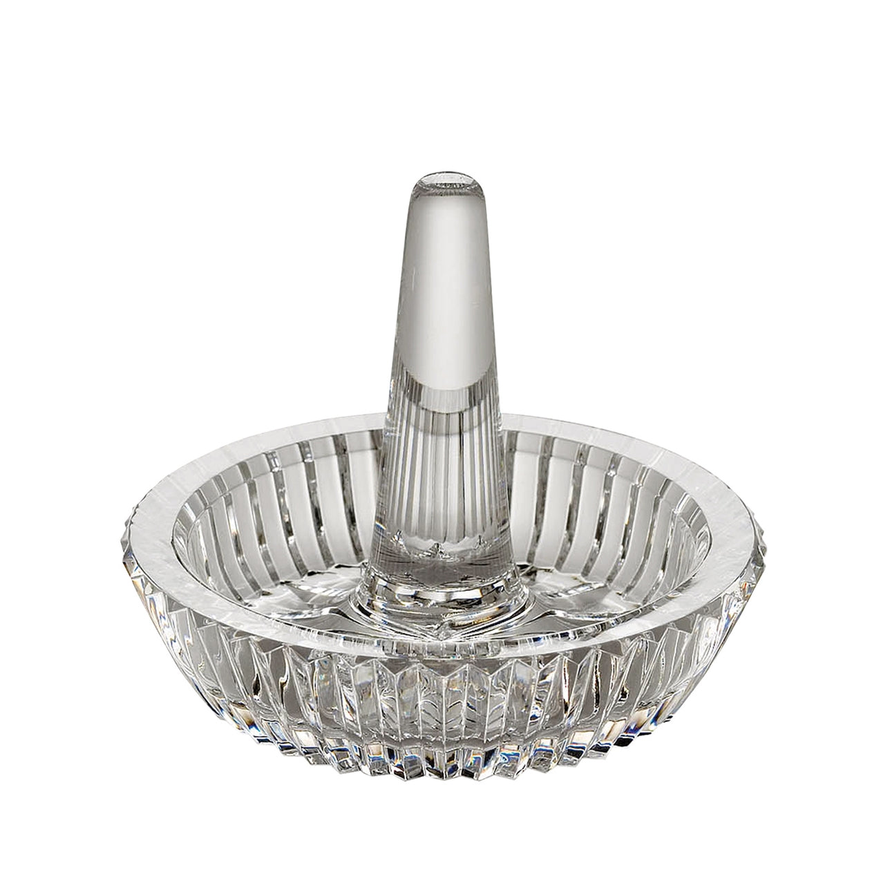 Waterford Crystal Heritage Ring Holder   Keep your engagement, wedding and decorative rings safe on this stunning crystal Ring Holder, which features a central spike for holding rings, and a round, ridged tray for storing necklaces or earrings. An elegant addition to any desk or vanity.