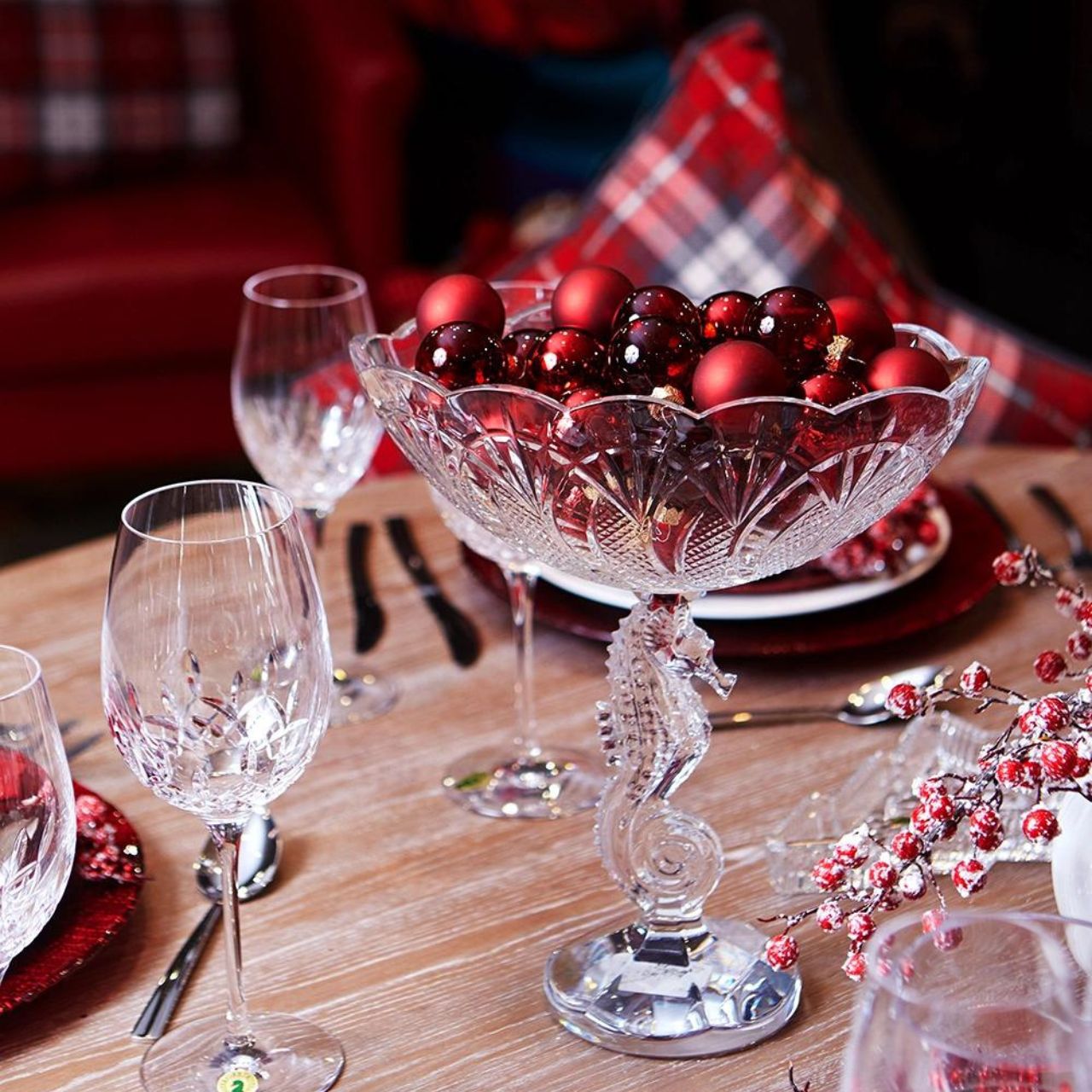 Waterford Crystal Seahorse Centrepiece Bowl  A dramatic statement piece, the Seahorse Collection by Waterford takes inspiration from the logo of the Waterford company and the crest of the historical city of Waterford, where Ireland's premiere fine crystal is produced. 