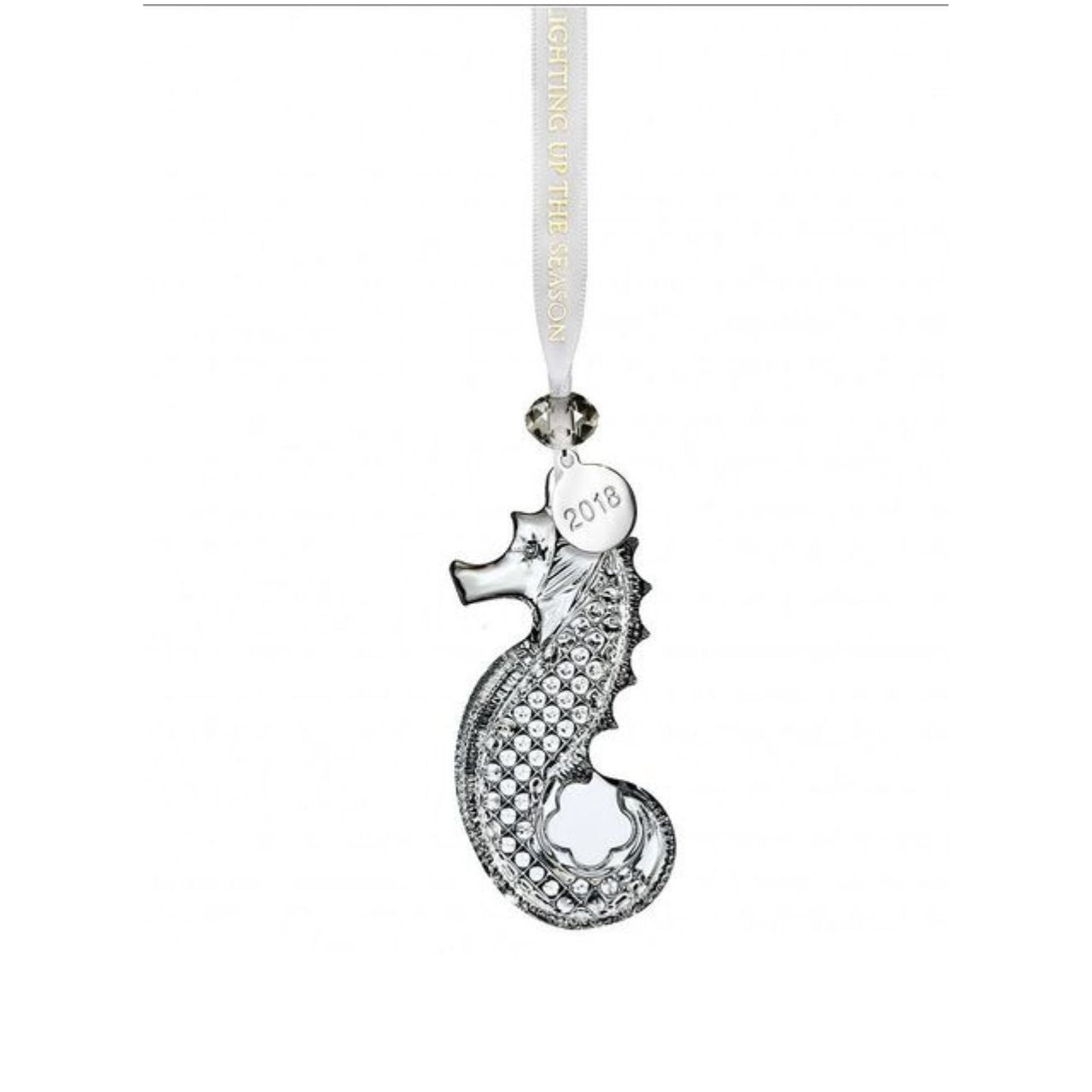 Waterford Crystal Seahorse Christmas Ornament 2018  The stunning 2018 Seahorse Clear Ornament is one of Waterford’s collectible crystal ornaments intricately designed here with sparkling detail. In Celtic tradition the seahorse is a symbol of good luck at sea to allow for safe passage.