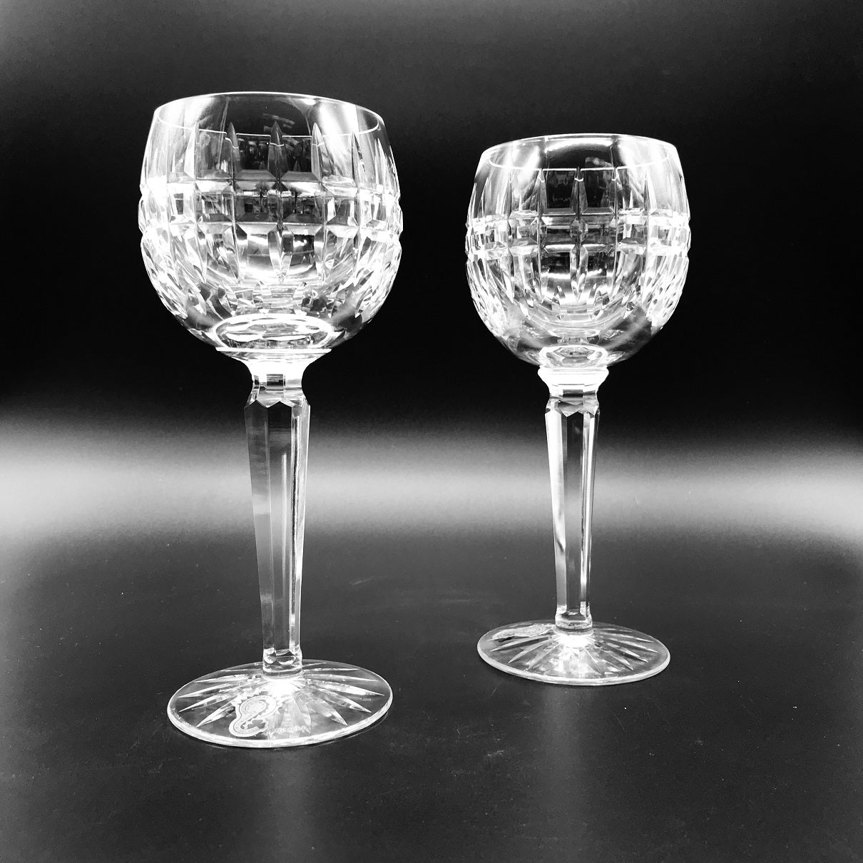 Waterford Glenmore HockWaterford Crystal Glenmore Hock Pair  The Waterford Glenmore pattern is a stunning combination of brilliance and clarity. The intricate detailing of Glenmore's signature line cuts combine with the comforting weight of Waterford's hand-crafted fine crystal to produce a stunning piece of drinkware that defines traditional styling even while transcending it.