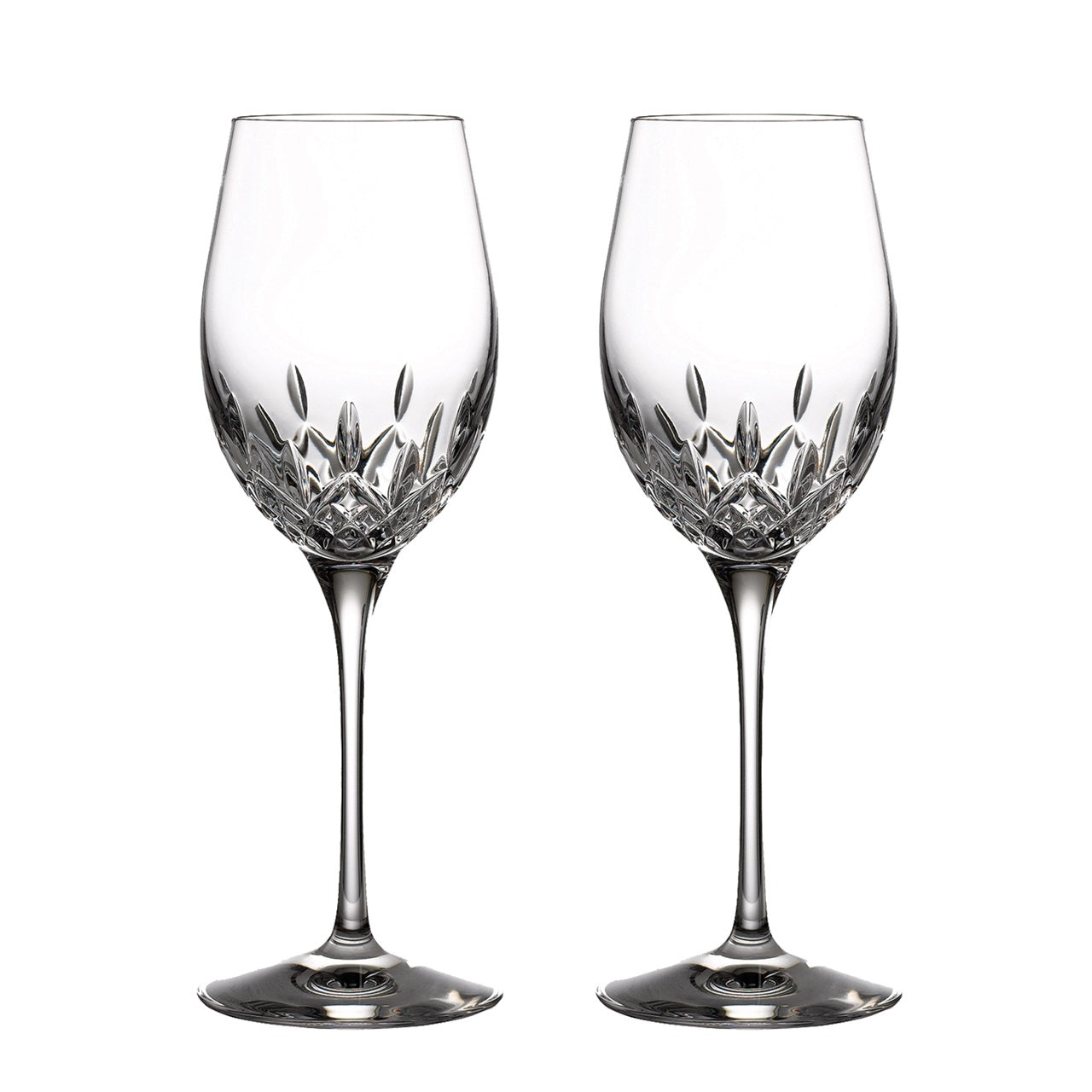 Waterford Crystal Lismore Essence White Wine Glass Pair  Indulge in this stylish set Lismore Essence White Wine glasses and share your favorite Chardonnay or Chenin Blanc with friends and family.