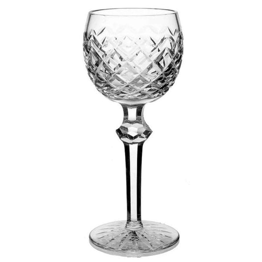 Waterford Crystal Powerscourt Hock  Waterford introduced the Powerscourt pattern in 1969. It is one of the most difficult patterns to cut with the faceted knob on the stem and also one of the most expensive.