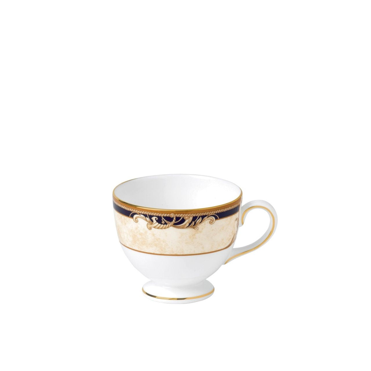 Cornucopia Teacup by Wedgwood  Saucer sold separately  Wedgwood Cornucopia is inspired by the mythical 'Horn of Plenty,' and is characterized by designs featuring legendary creatures like unicorns and satyrs.