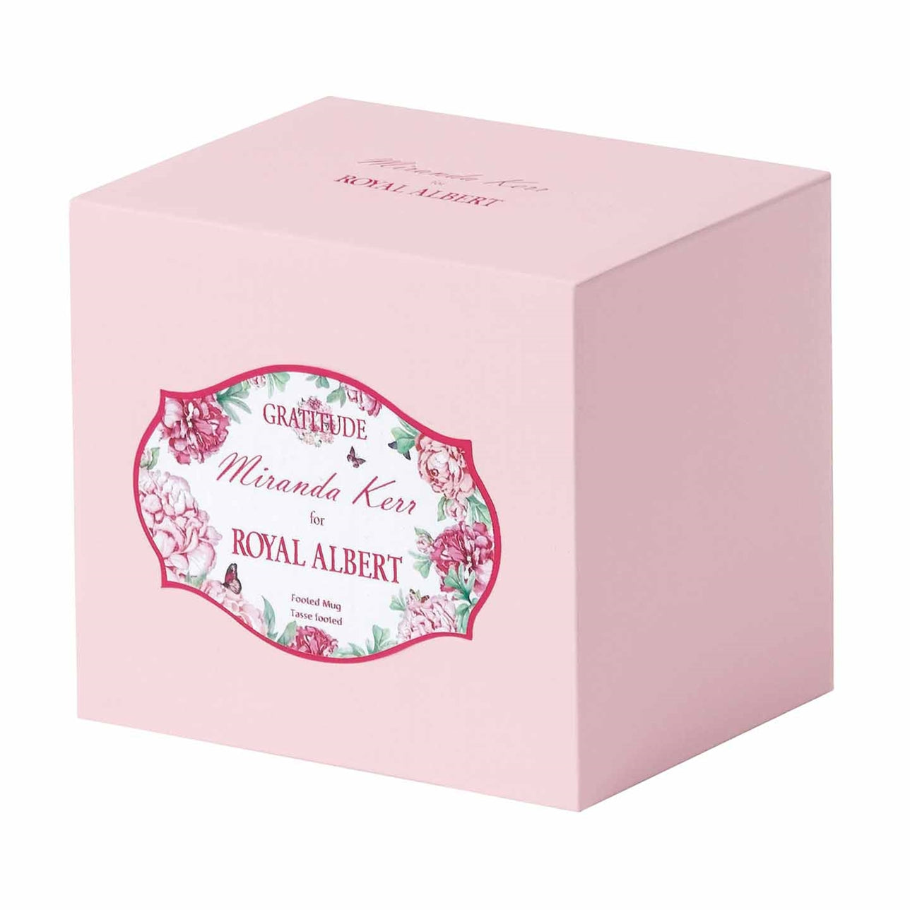 Royal Albert Miranda Kerr Gratitude Mug  Delicate, delightful and totally Miranda, makes this item the perfect gift for the sophisticated and feminine woman, who enjoys to celebrate with friends or simply when she needs to take time for herself with a nice mug of tea or coffee. 'Gratitude' features a sophisticated scattering of peach and pink peony flowers; peppered with signature multi-coloured, purple and turquoise butterflies.
