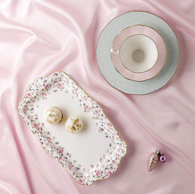 Wedgwood Royal Albert Rose Confetti Vintage Sandwich Tray  Vibrant and vivacious, Rose Confetti is a beautiful new addition to the vintage patterns that have made Royal Albert famous the world over. 