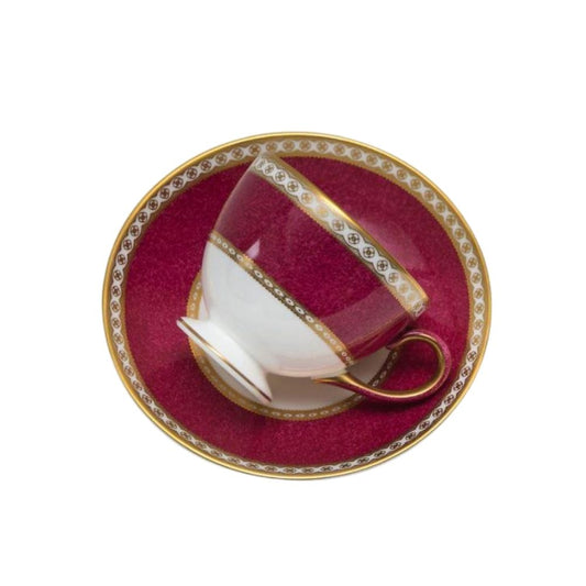 Wedgwood Ulander Powder Ruby Tea Cup Set  White-bodied, exquisite fine bone china footed tea cup set.