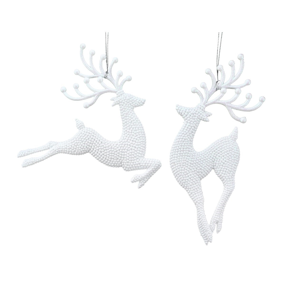 Gisela Graham White Glitter Reindeer Christmas Hanging Decoration - Prancing  Browse our beautiful range of luxury Christmas tree decorations and ornaments for your tree this Christmas.  Add style to your Christmas tree with this elegant white glitter reindeer hanging ornament.