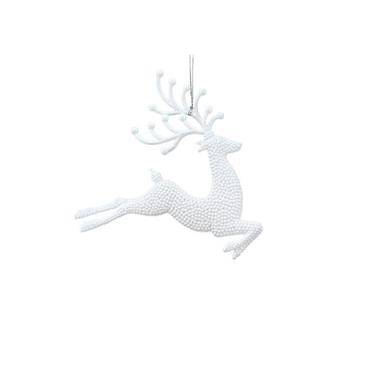 Gisela Graham White Glitter Reindeer Christmas Hanging Decoration - Jumping  Browse our beautiful range of luxury Christmas tree decorations and ornaments for your tree this Christmas.  Add style to your Christmas tree with this elegant white glitter reindeer hanging ornament.