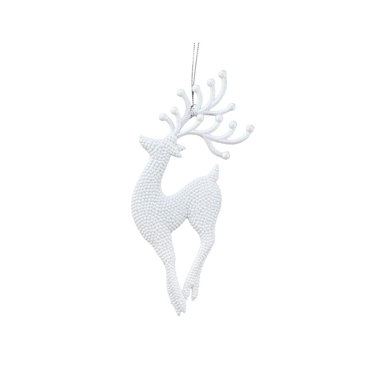Gisela Graham White Glitter Reindeer Christmas Hanging Decoration - Prancing  Browse our beautiful range of luxury Christmas tree decorations and ornaments for your tree this Christmas.  Add style to your Christmas tree with this elegant white glitter reindeer hanging ornament.