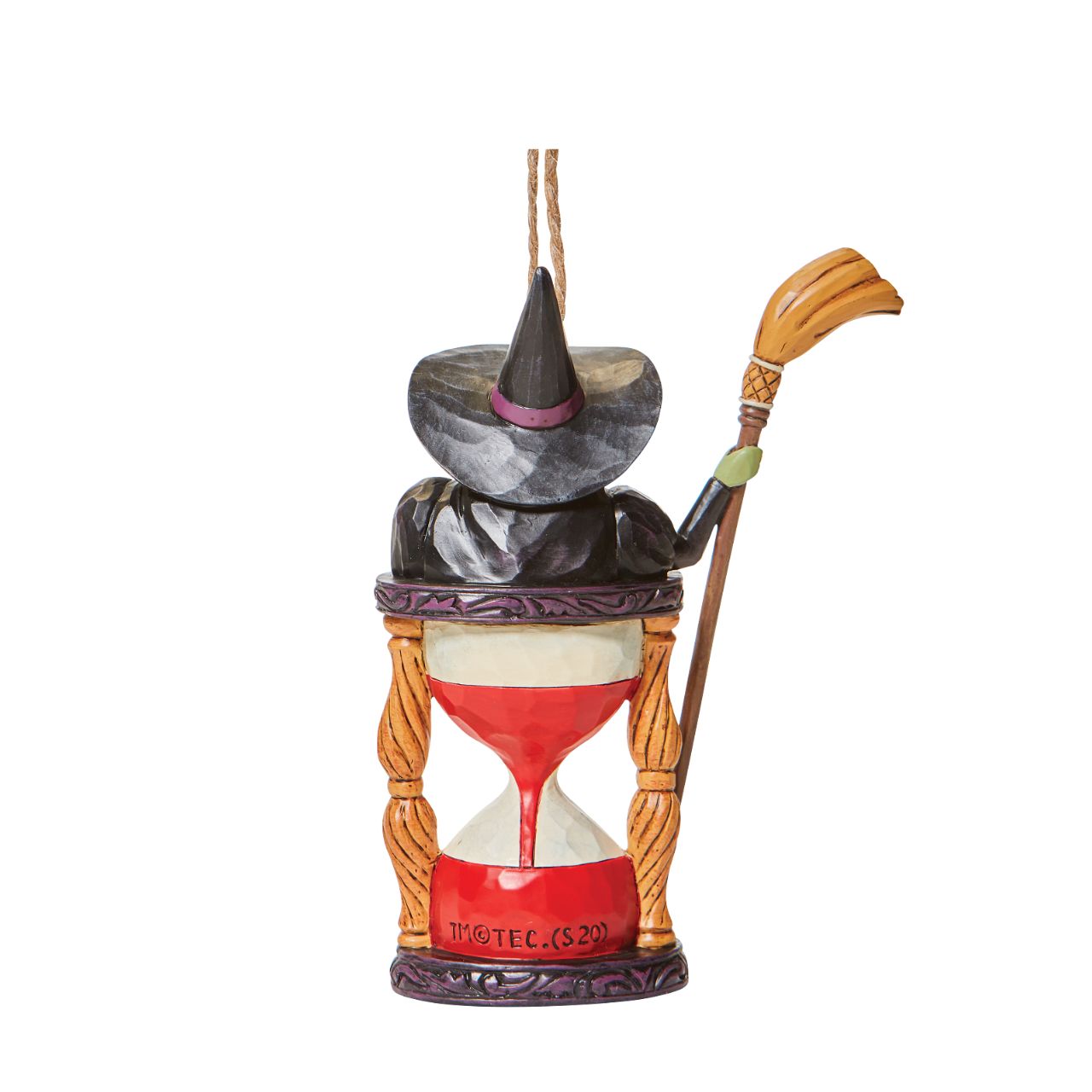 Jim Shore Wicked Witch with Hourglass Hanging Ornament  Someone looks unhappy in this hourglass ornament. As the sands of time fall, the Wicked Witch frowns knowing it's only a matter of time until good wins the day. Place this green-faced miscreant into your tree and watch her moments before melting.