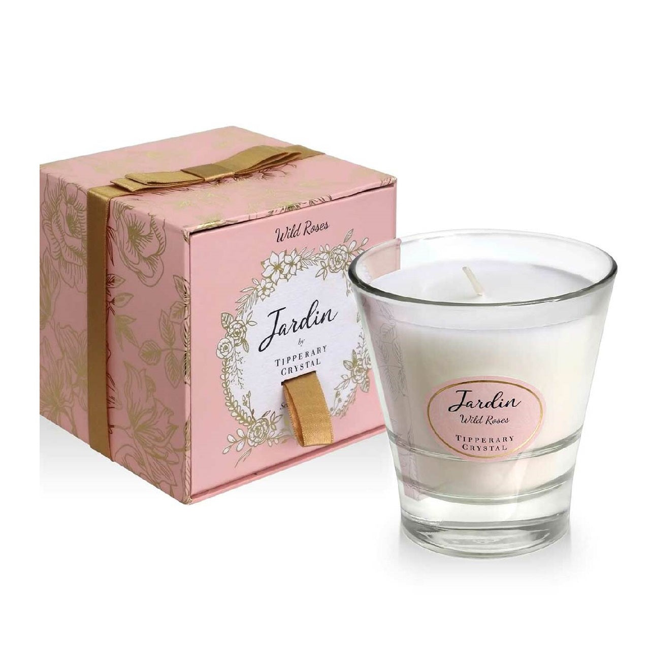 Tipperary Crystal Wild Roses Jardin Collection Candle  The new Jardin Candle Collection from Tipperary Crystal.  Wild Roses The scent of Wild Rose evokes the feeling of being in a beautiful summer garden. This scent has a predominantly balsamic, spicy, warm scent intertwined with the bouquet of warm earth and honey. While similar to our ever popular Red Roses, Wild Roses has a more earthy spicy tone creating a mystical, more intriguing bouquet.