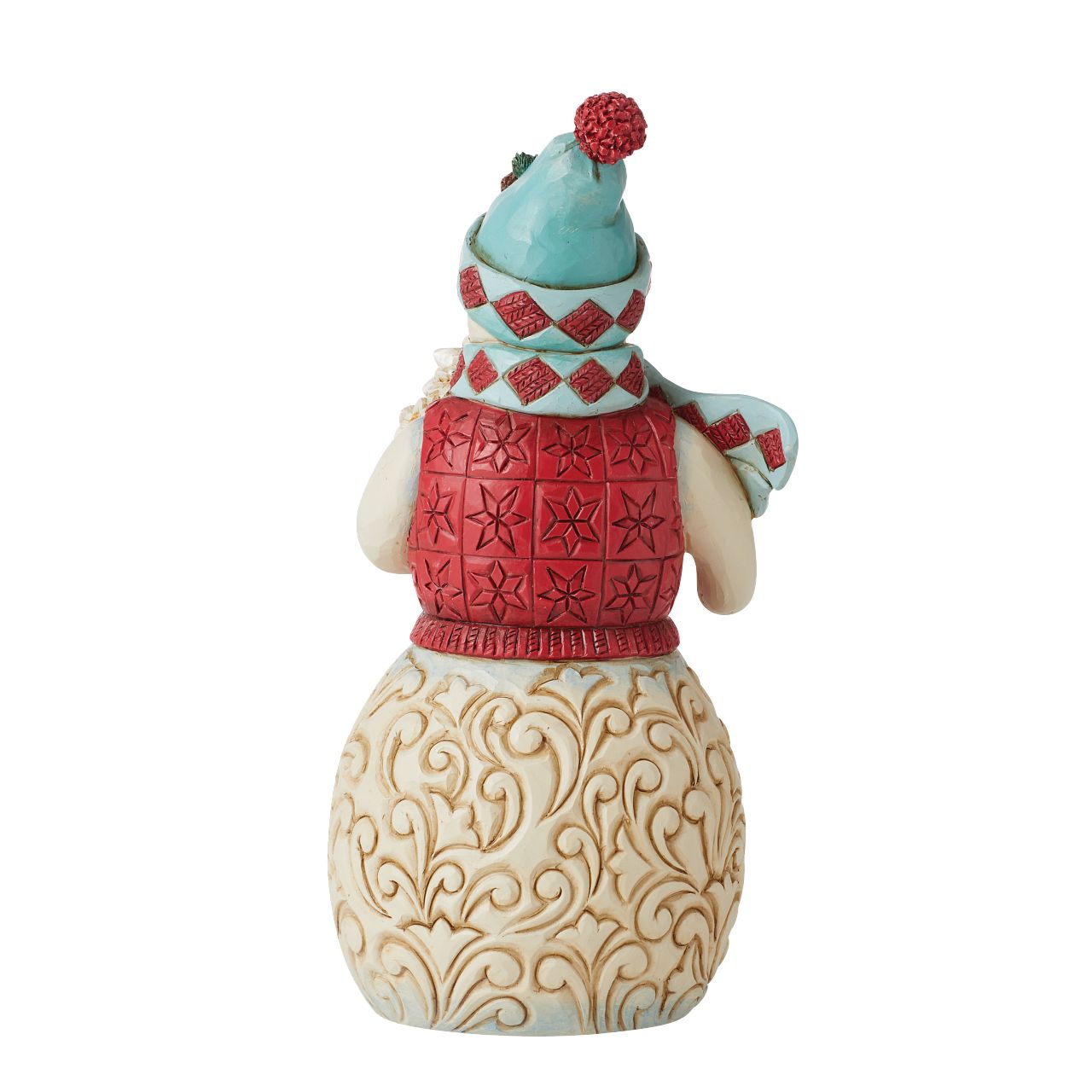Winter Wonderland Collection Snowman with Sledding Scene Figurine  Winter Wonderland Collection; Bright jewel tones, metallic shimmering and pearlized finishes and coloured glitter accents. This beautiful glittering Snowman has a delightful scene on his belly and will brighten any room.