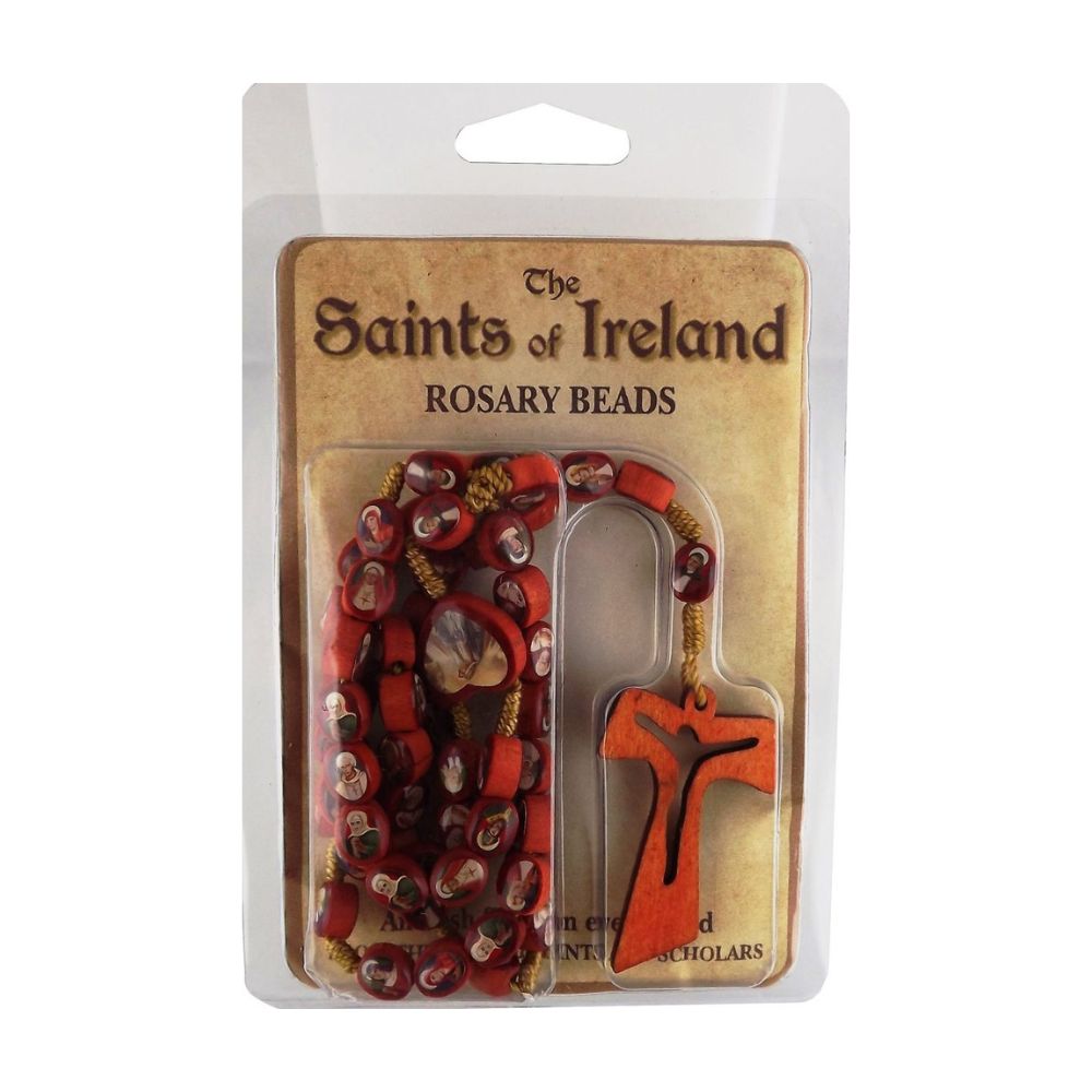 Wooden Saints of Ireland Style Rosary Beads in box